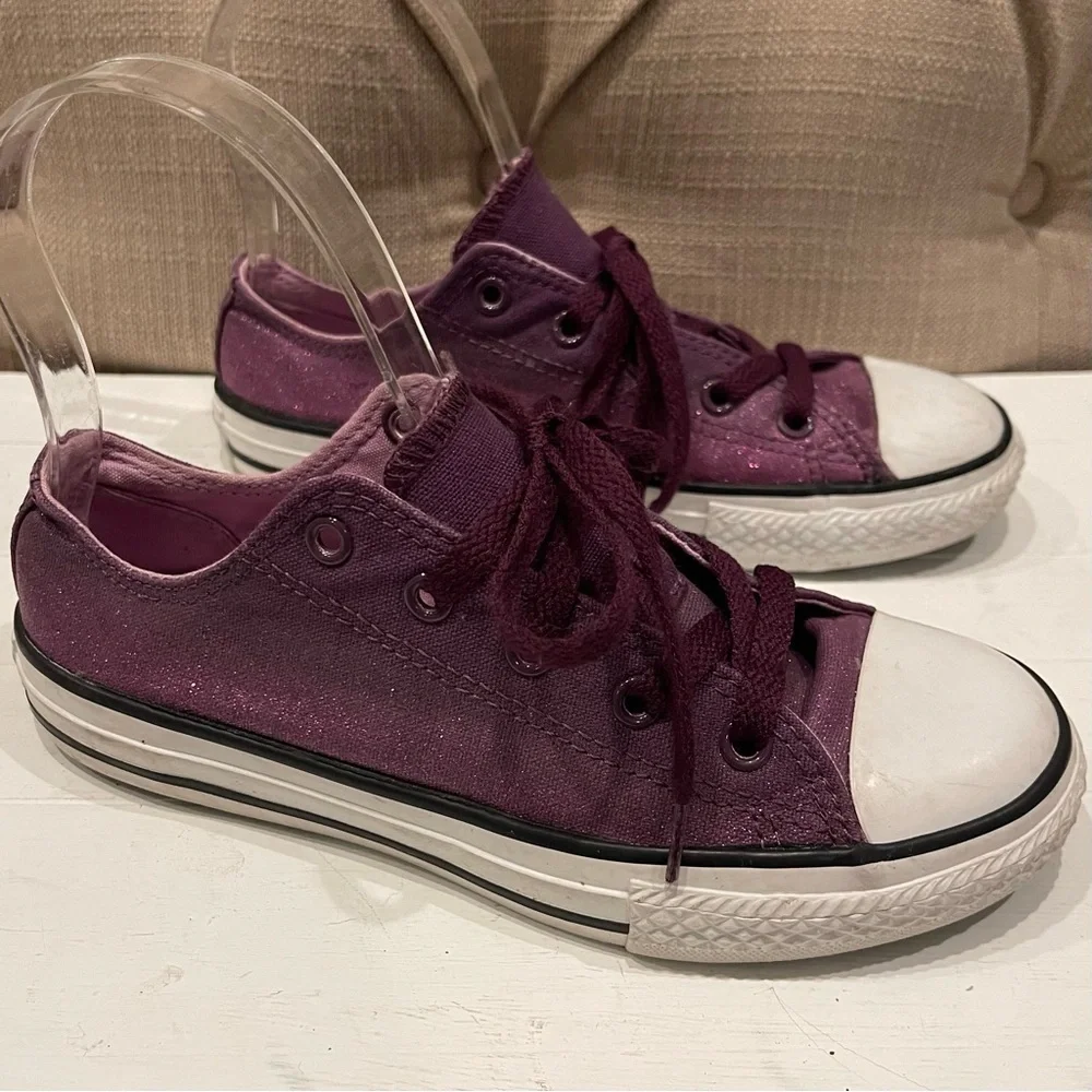 Converse All Star Glitter Sneakers Girls Size 2 Purple Double Tong